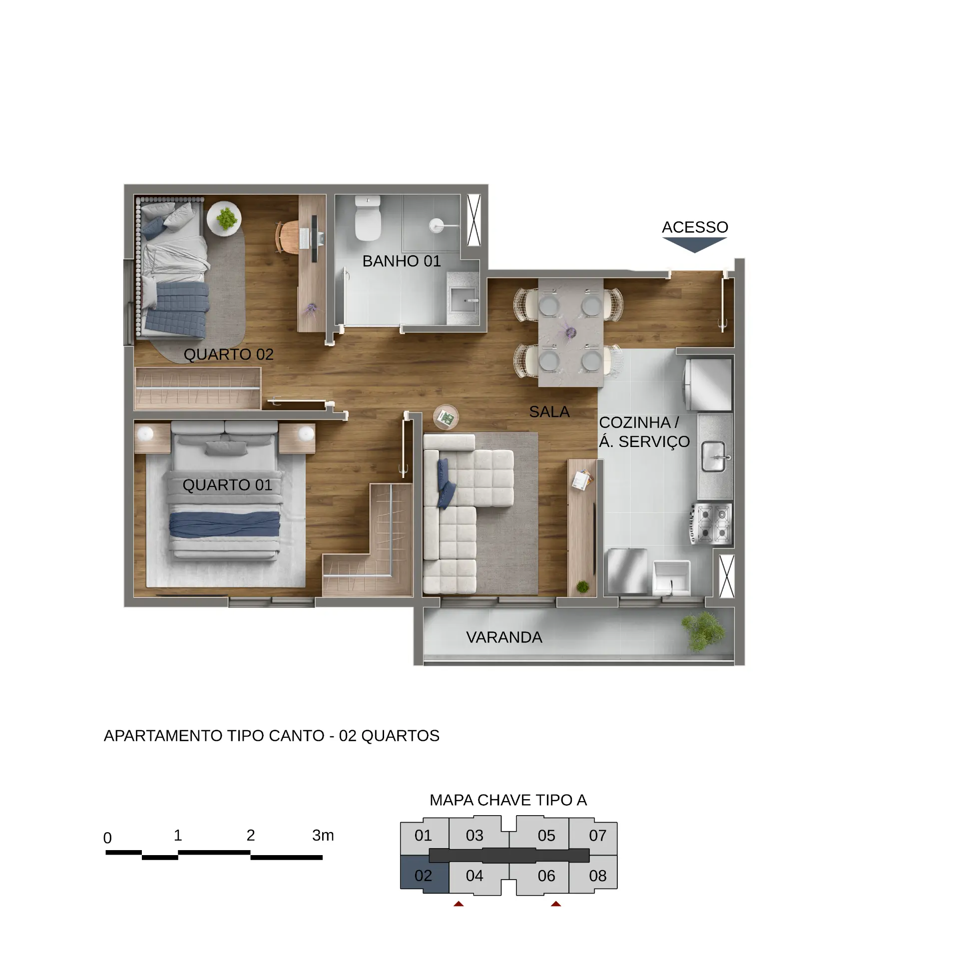 Planta 2 Quartos — 48,76 m² — Singulare Home Riva